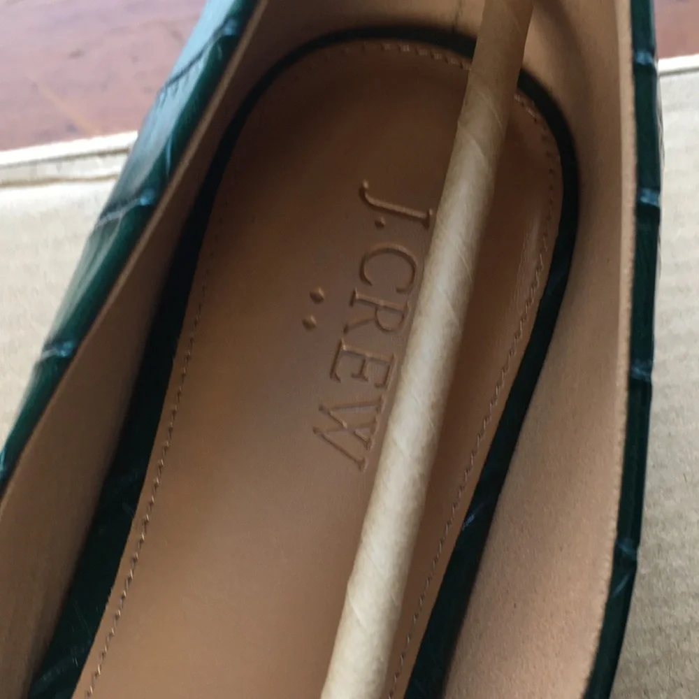 J. Crew Croc-Embossed Pointed Slip-Ons in Academic Green - Picture 4 of 7
